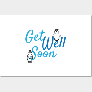 Get Well Soon Greeting with Cute Penguins Posters and Art